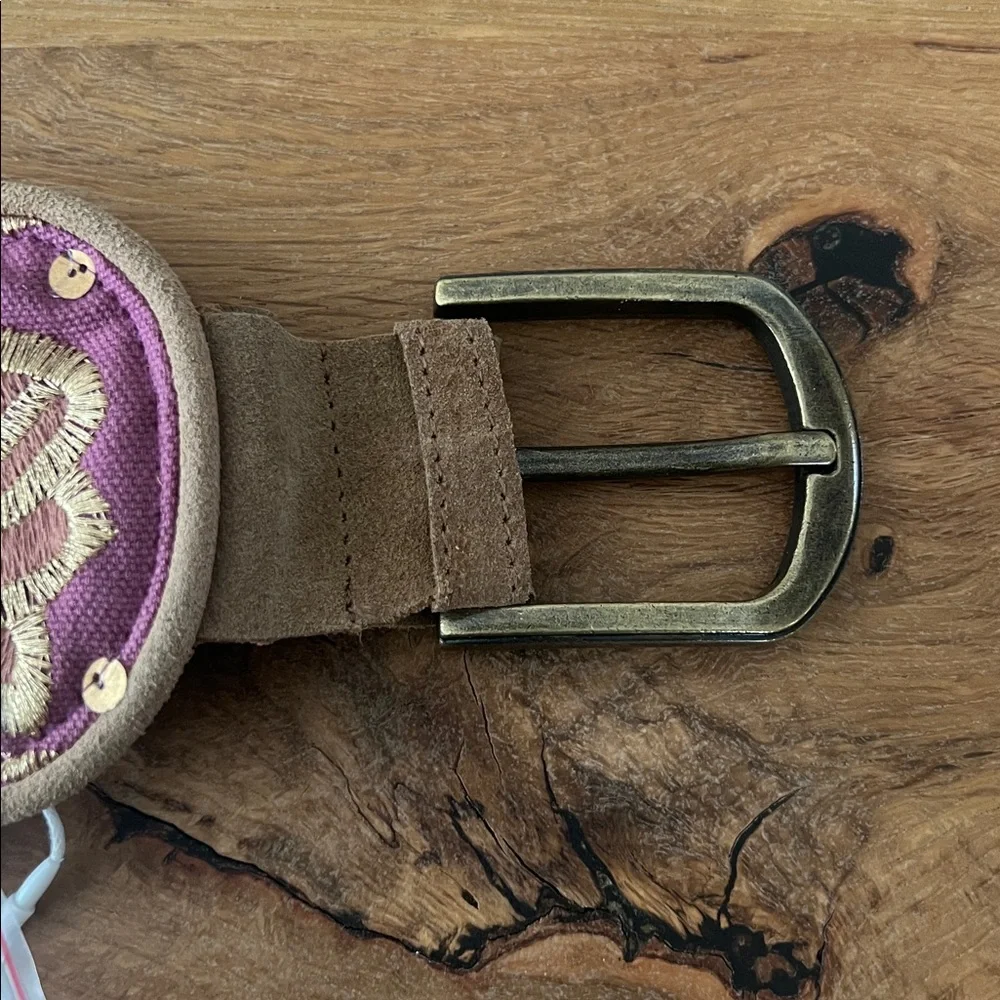 Nekane Purple Embroidered Cotton & Suede Wide Statement Belt Boho Artisan NWT